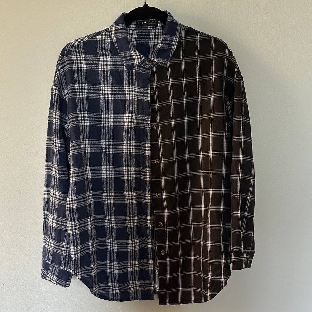 SHEIN Dual-Tone Plaid Button Down Shirt